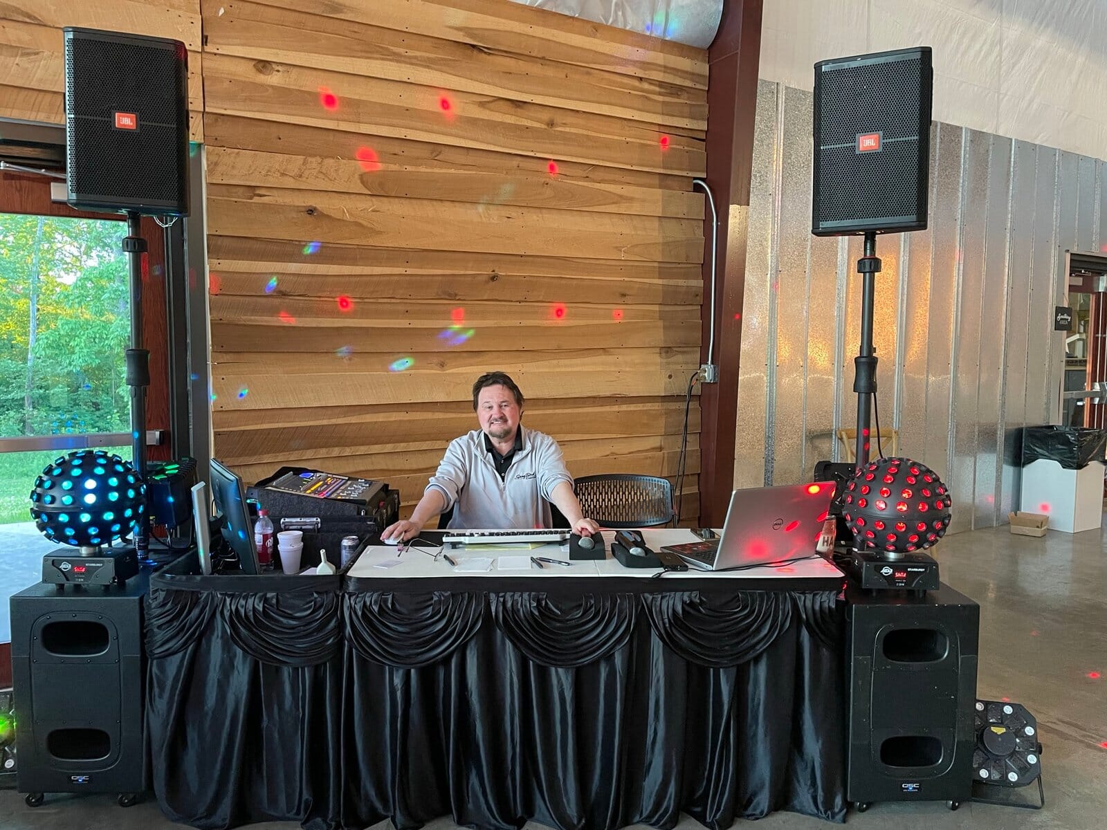 DJ setup at Burdoc Farm wedding