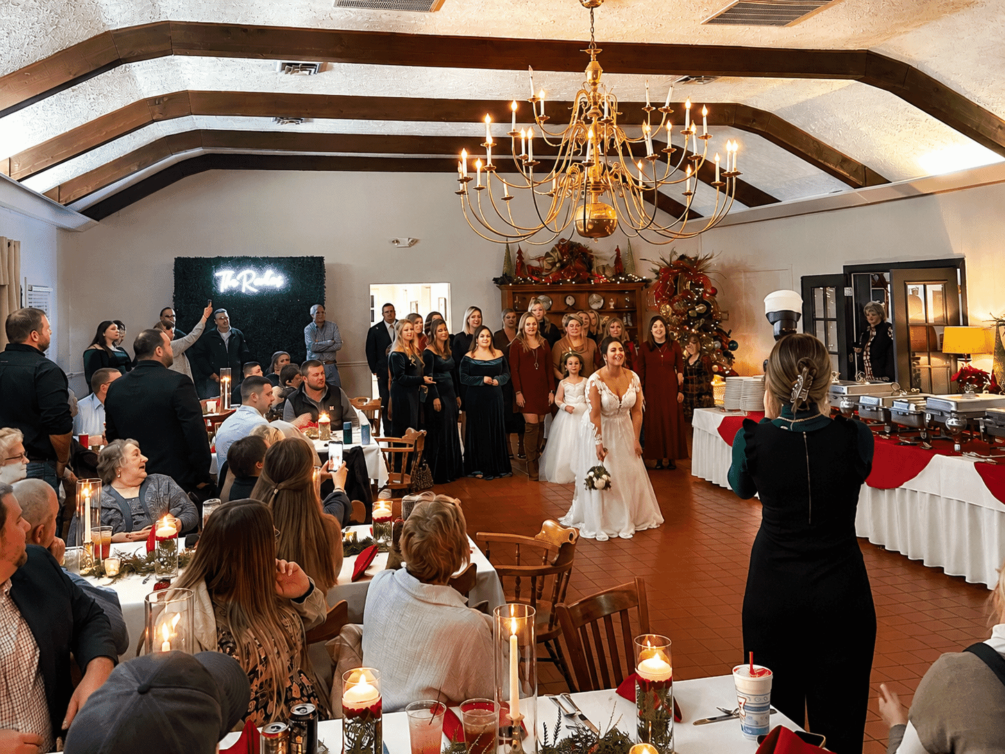Bride bouquet toss at Princeton Country Club wedding reception in Princeton, Kentucky.