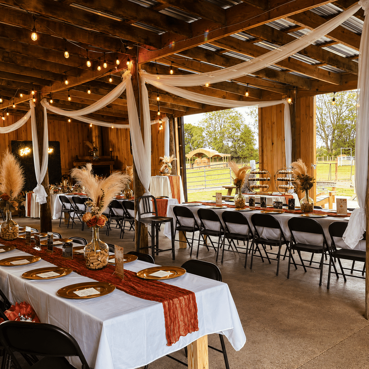 Wedding reception inside Chateau Princeton barn venue, Princeton, KY.