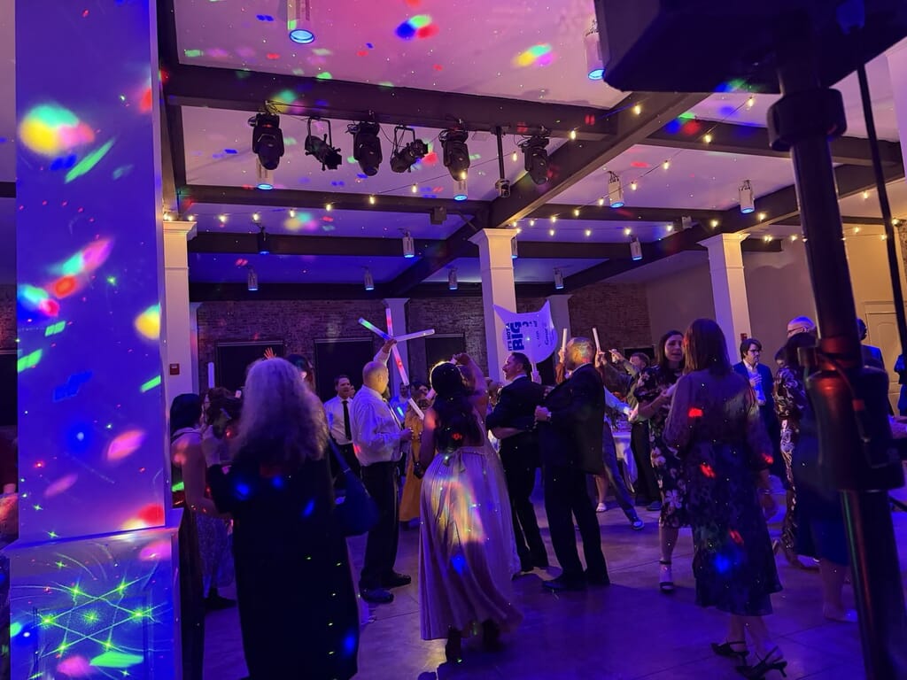 Evansville’s Premier Wedding DJ & MC 17 Dance floor lighting at a City View wedding in Evansville