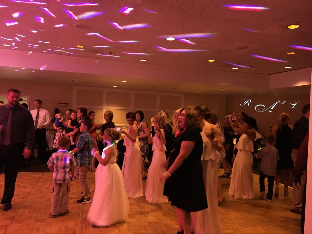 Evansville’s Premier Wedding DJ & MC 19 Monogram light on the dance floor at Evansville Country Club wedding