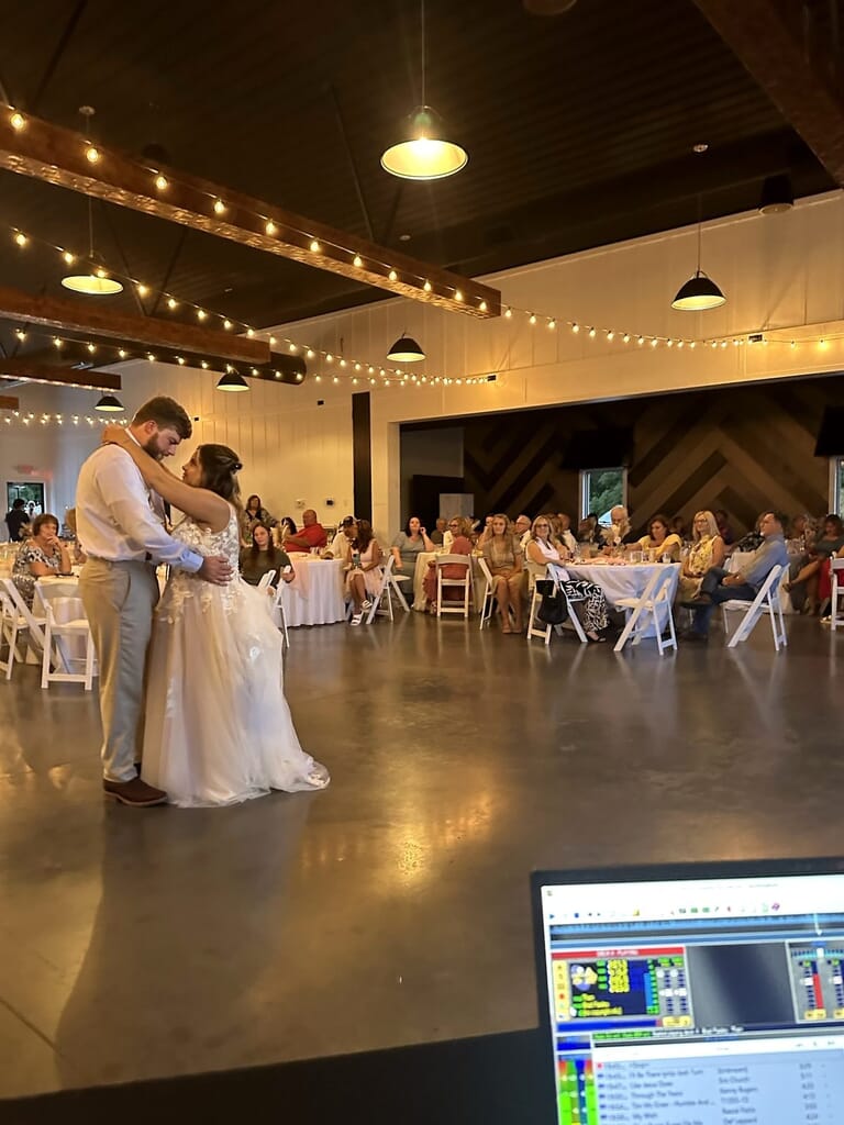 Madisonville Kentucky Wedding DJ 14 First dance viewed from the DJ booth at Mahr Park