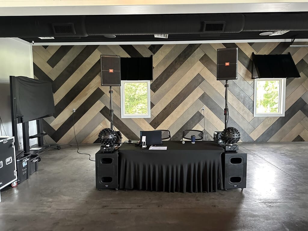 Madisonville Kentucky Wedding DJ 11 Indoor DJ setup for a wedding at Mahr Park in Madisonville KY