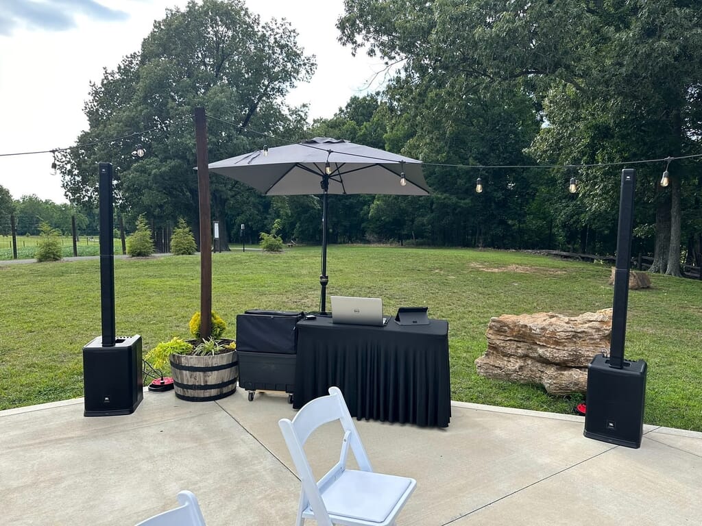 Madisonville Kentucky Wedding DJ 9 Outdoor ceremony DJ and audio setup at Mahr Park