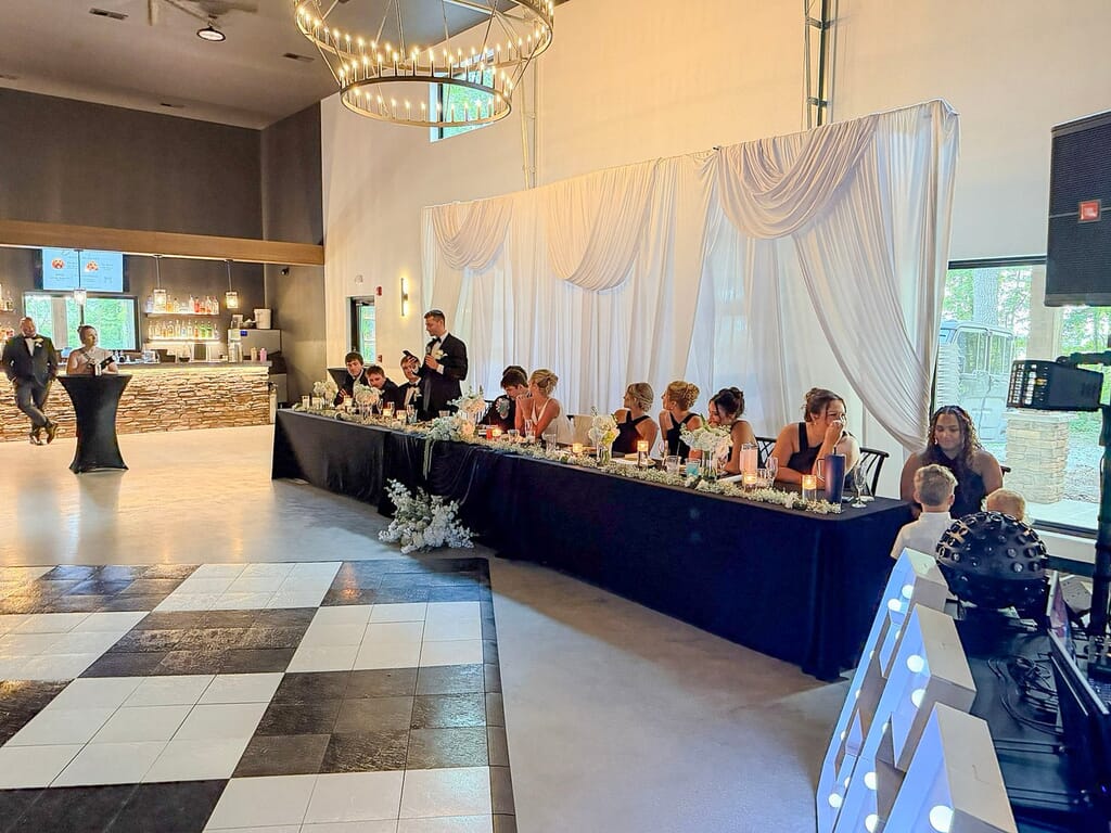 Gallery - Highbanks Wedding & Events Real Weddings 5 A speech at the head table during a wedding reception at Highbanks Wedding & Events.
